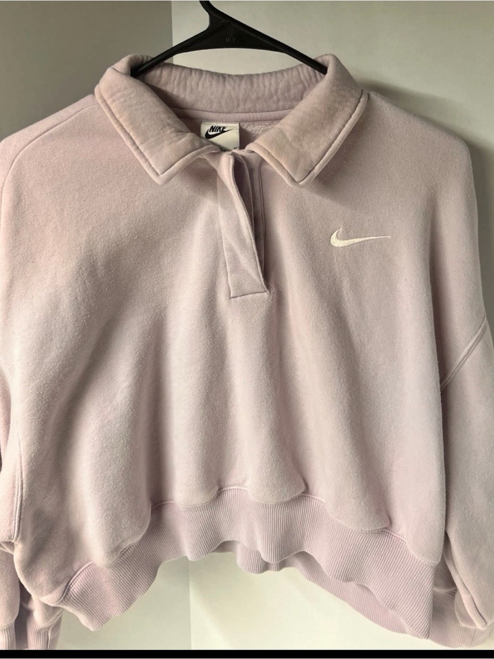 Nike Pastel Pink Cropped Pullover with White Swoosh Size M